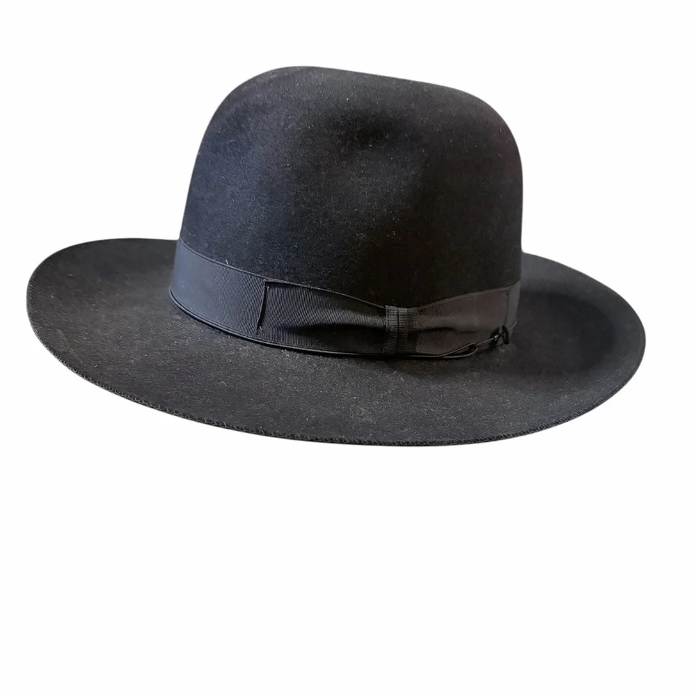 Borsalino Alessandria Wide Brim Fedora Black Shaved Fur Felt Hat 7 1/8